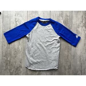 ADIDAS Boys Youth 3/4 Sleeve Baseball Shirt Raglan Tee Casual Gray Blue XS 7-8